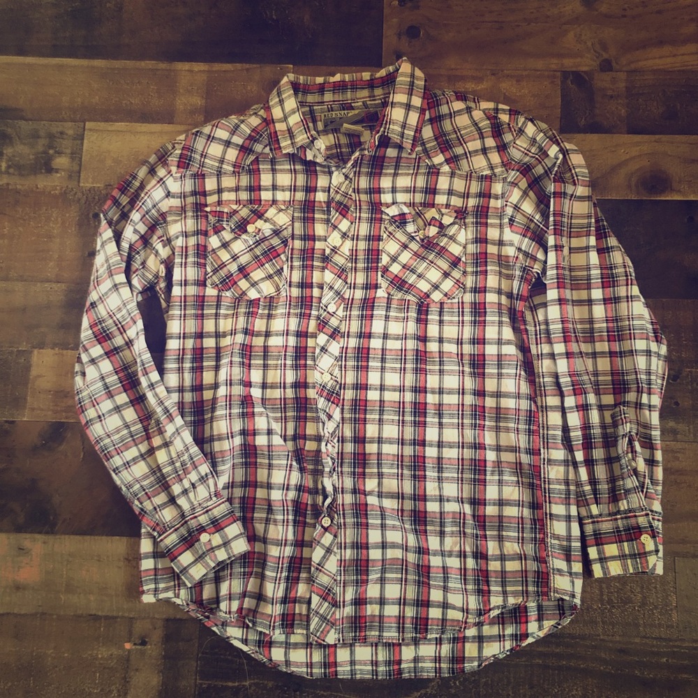 Red Snap red black plaid shirt lightweight Large